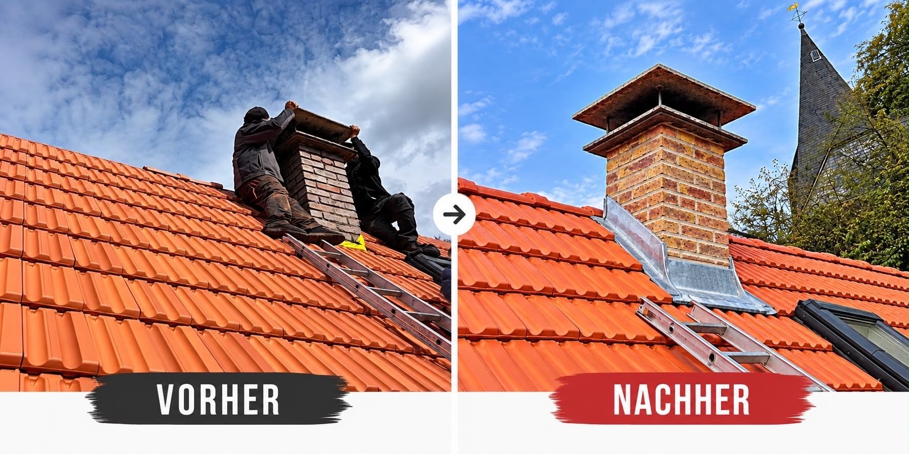 Vorher-Nachher: Schornstein mit neuer Einfassung